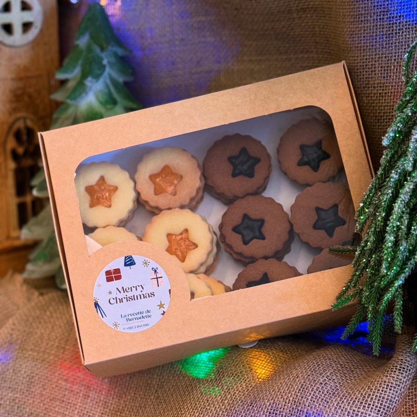 Boxed jam-filled Christmas cookies